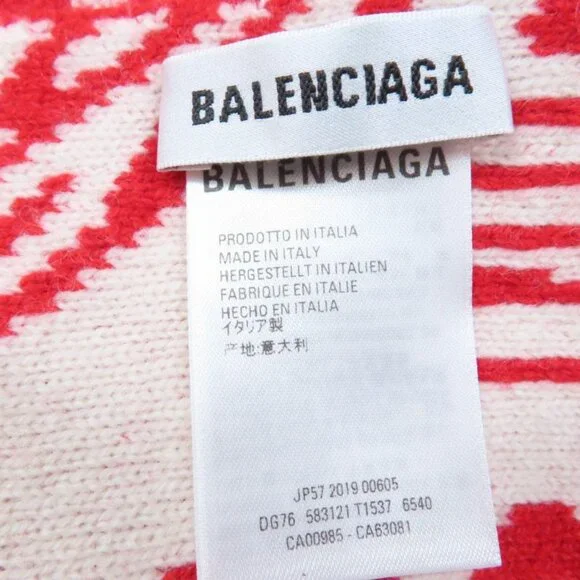 Balenciaga Virgin Wool Large Shawl Scarf With Logo Pattern Red Ivory - Picture 5 of 8